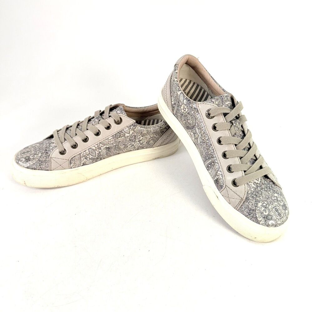 Taos Plim Soul Lux Shoe Women 8 Gray Leather Comfort Lace Up Low Sneaker Paisley